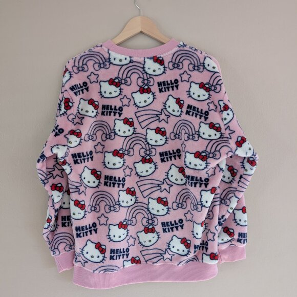 Hello Kitty Pink Cozy Plush Long Sleeve Fleece Pajama Top Crew Neck Rainbows M - Picture 6 of 11